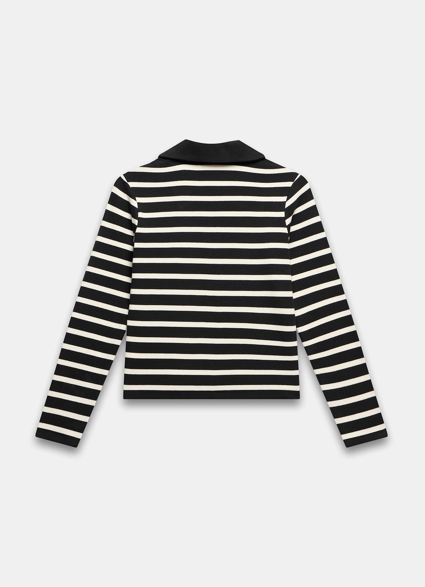 Black Cotton Striped Polo Collar Top