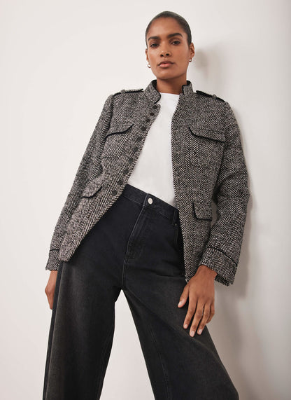 Black Textured Military Jacket