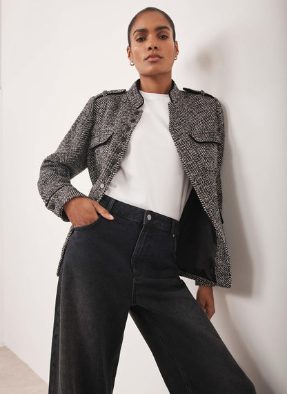 Black Textured Military Jacket