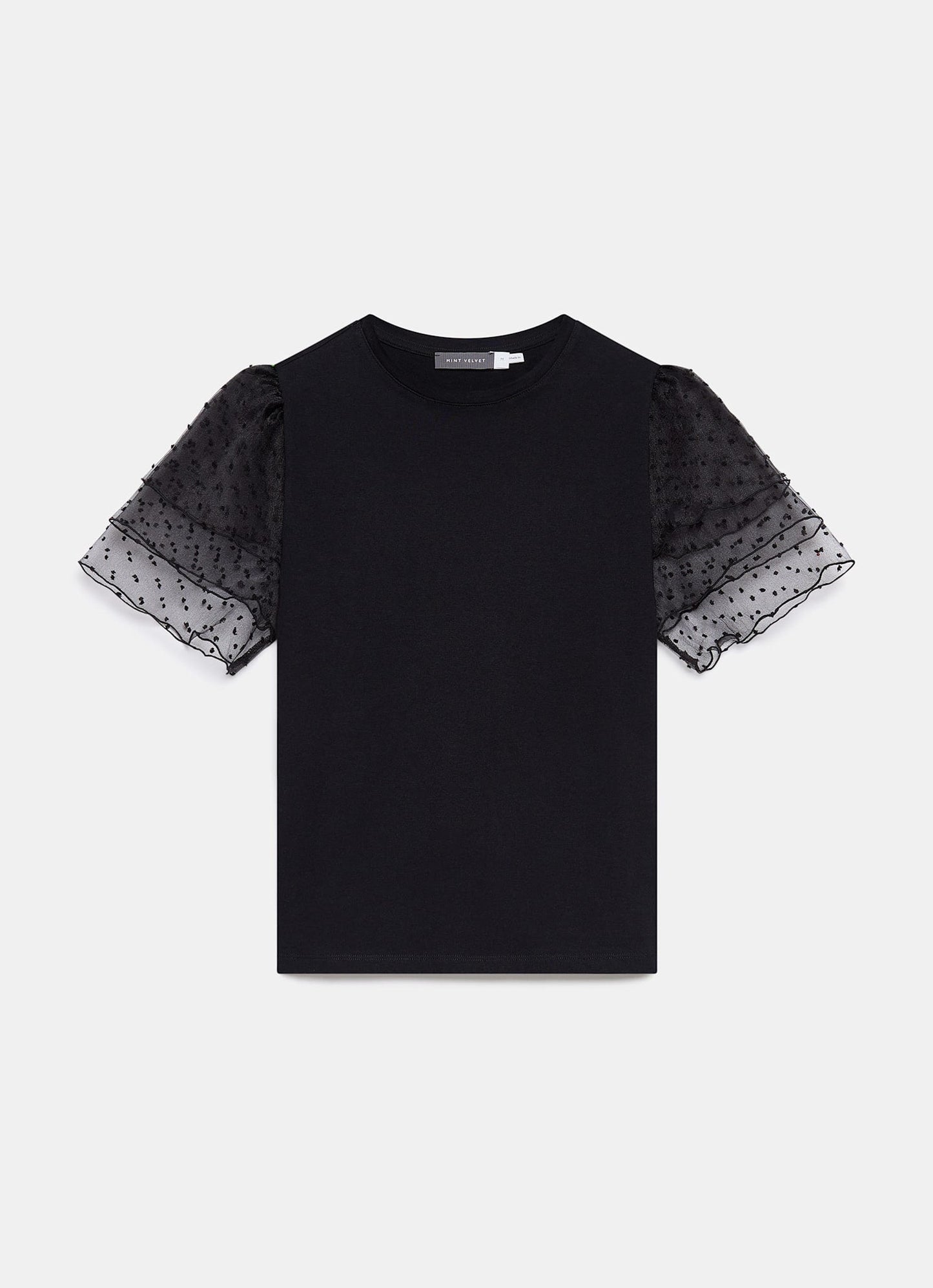 Black Cotton Tulle Sleeve T-Shirt