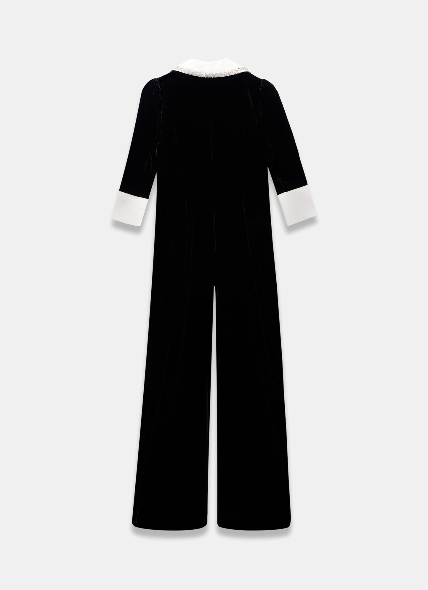 Black Velvet Embellished Collar Jumpsuit