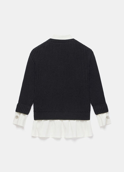 Black Button Detail Layered Shirt Knit Jumper