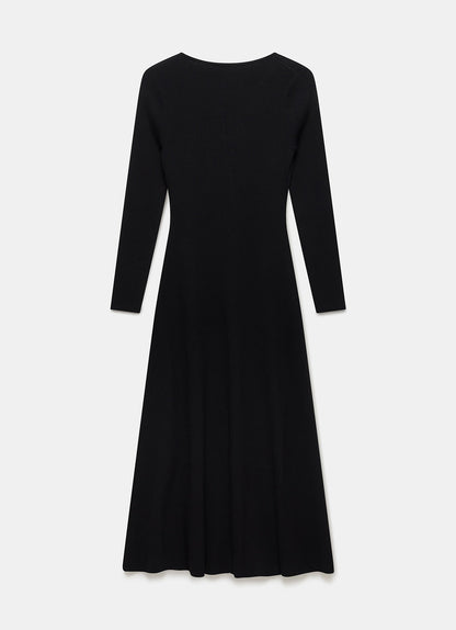 Black Ribbed Knit Maxi Dress
