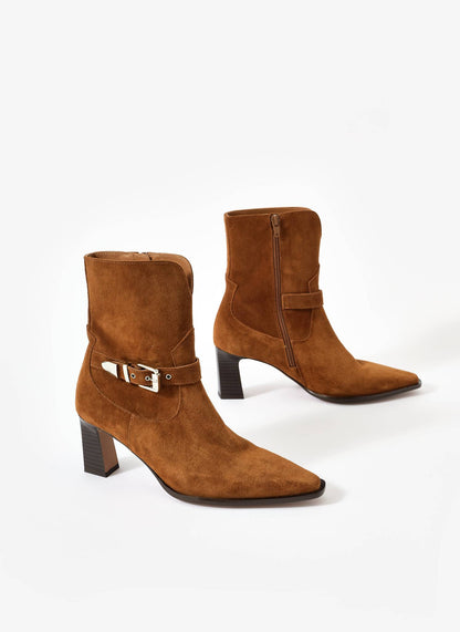 Blair Tan Suede Buckled Ankle Boots