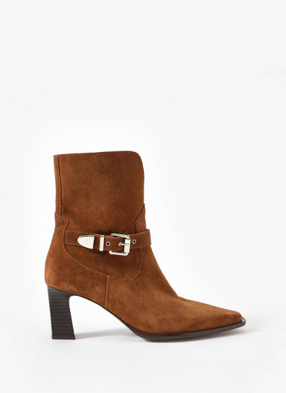 Blair Tan Suede Buckled Ankle Boots