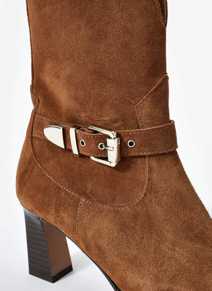 Blair Tan Suede Buckled Ankle Boots