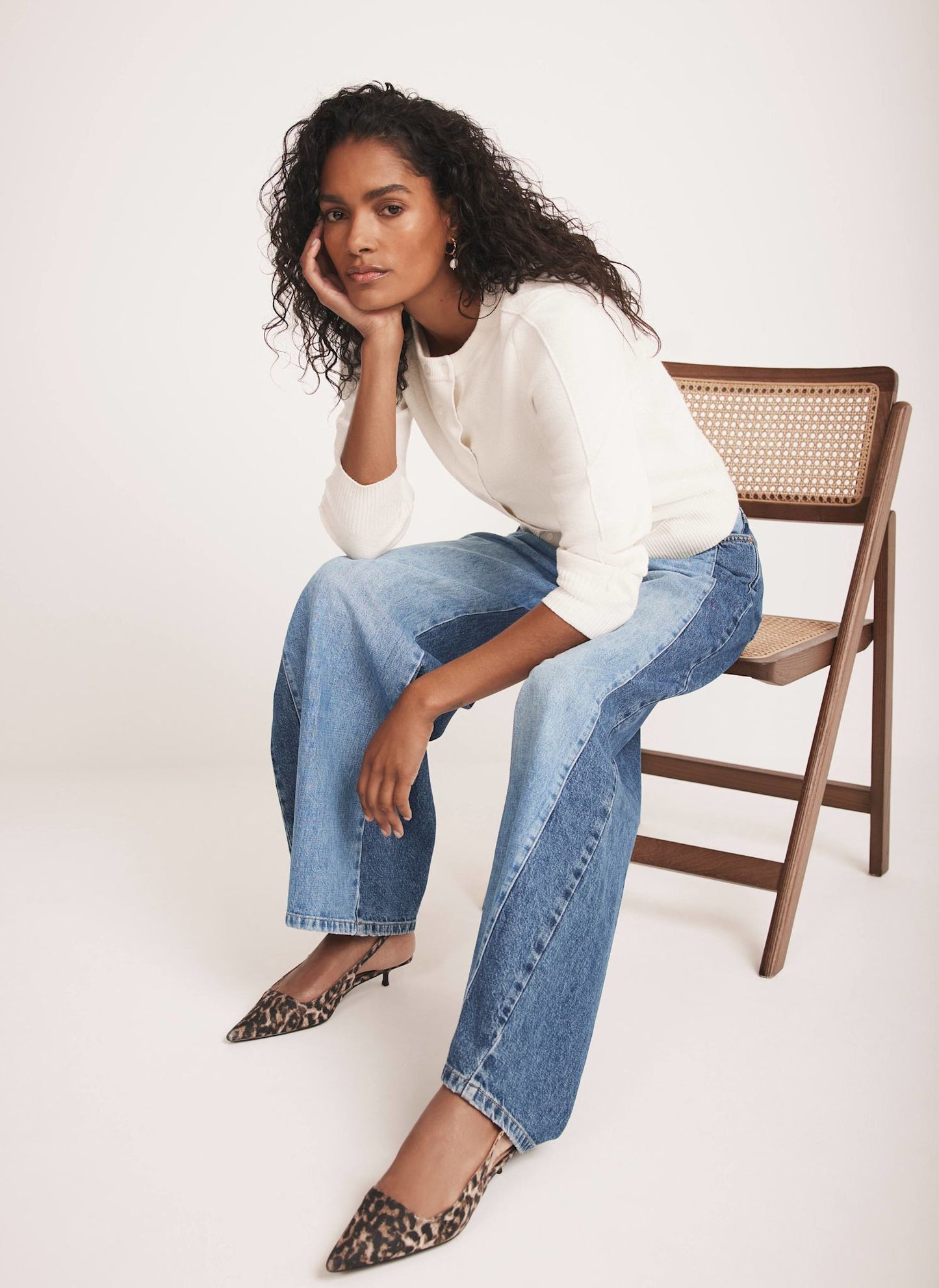 Indigo Contrast Denim Wide Leg Jeans