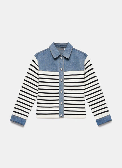 Blue Denim Striped Knit Jacket