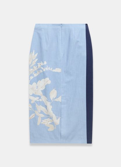 Blue Floral Print Pencil Skirt