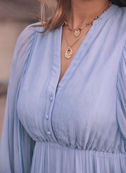 Blue Ruffle Boho Mini Dress