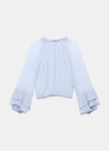 Blue Ruffle Detail Blouse