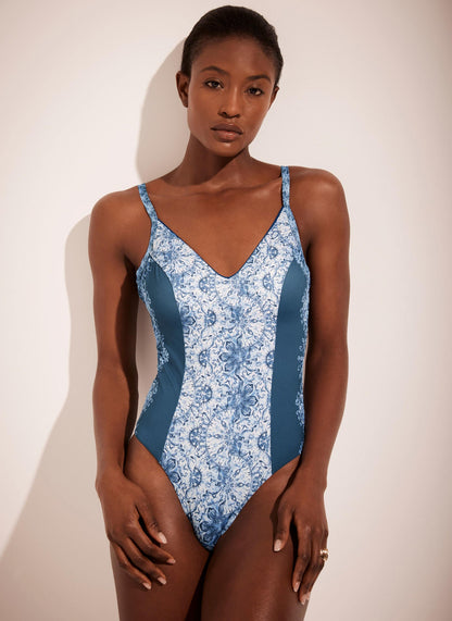Blue Paisley Print Swimsuit