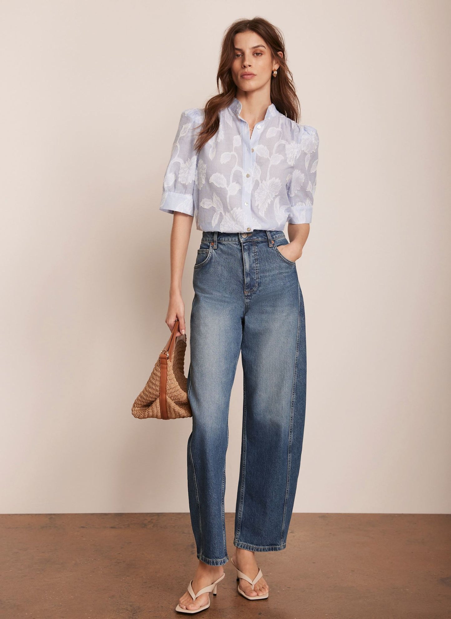 Blue Striped Floral Blouse