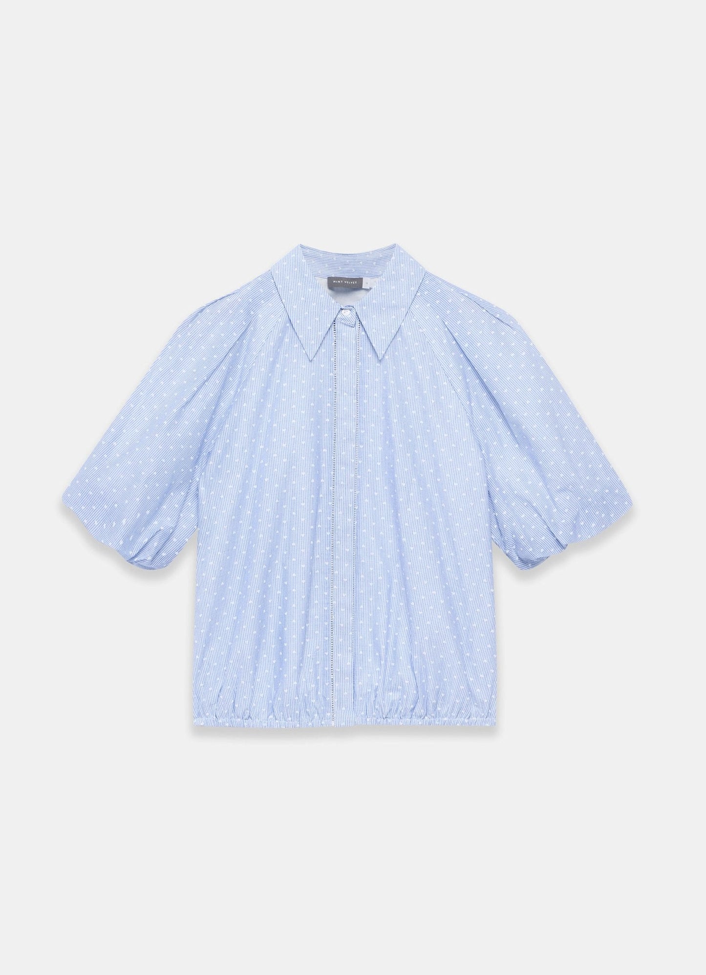 Blue Stripe Polka Heart Puff Sleeve Shirt