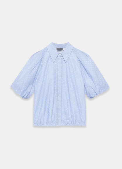 Blue Stripe Polka Heart Puff Sleeve Shirt