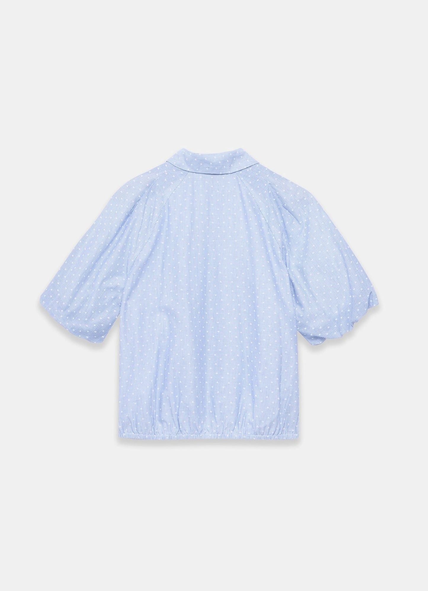 Blue Stripe Polka Heart Puff Sleeve Shirt
