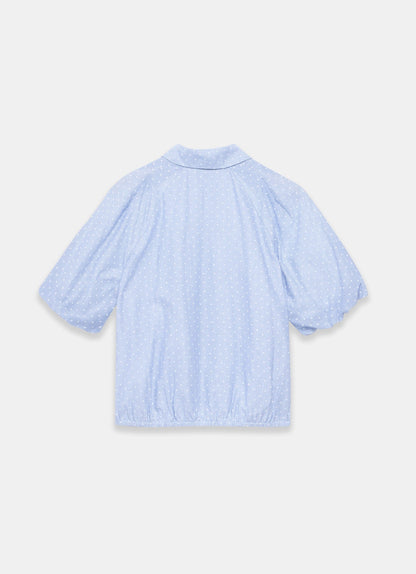 Blue Stripe Polka Heart Puff Sleeve Shirt