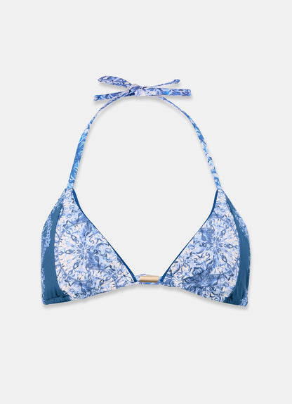 Blue Paisley Print Triangle Bikini Top