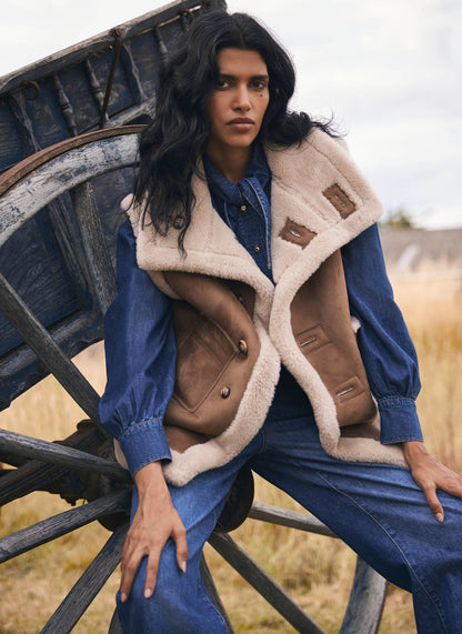 Tan Bonded High Neck Reversible Gilet