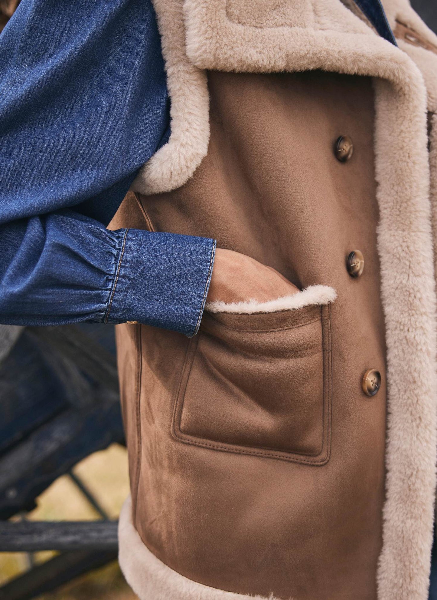 Tan Bonded High Neck Reversible Gilet