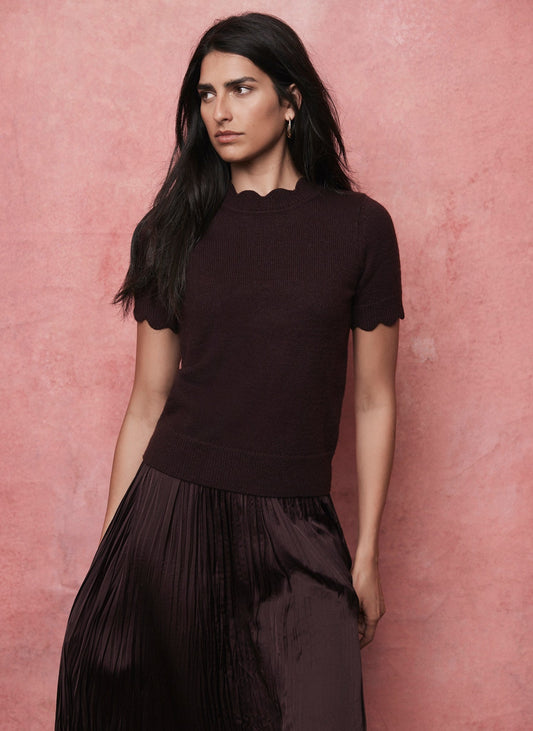 Burgundy Scallop Knit Top