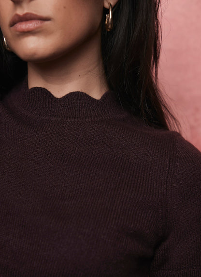 Burgundy Scallop Knit Top