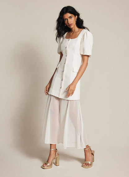 Cream Boucle Sheer Hem Maxi Dress