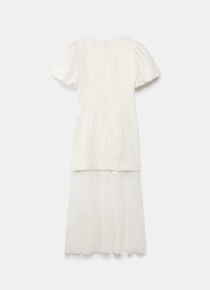 Cream Boucle Sheer Hem Maxi Dress