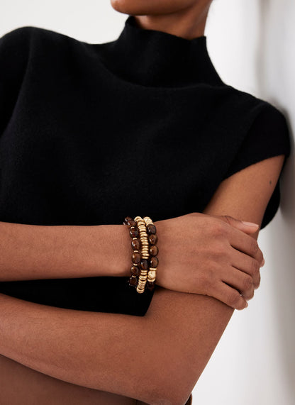 Brown Beaded Bracelet Set