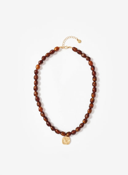 Brown Beaded Charm Necklace