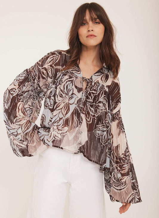 Brown Floral Print Blouse