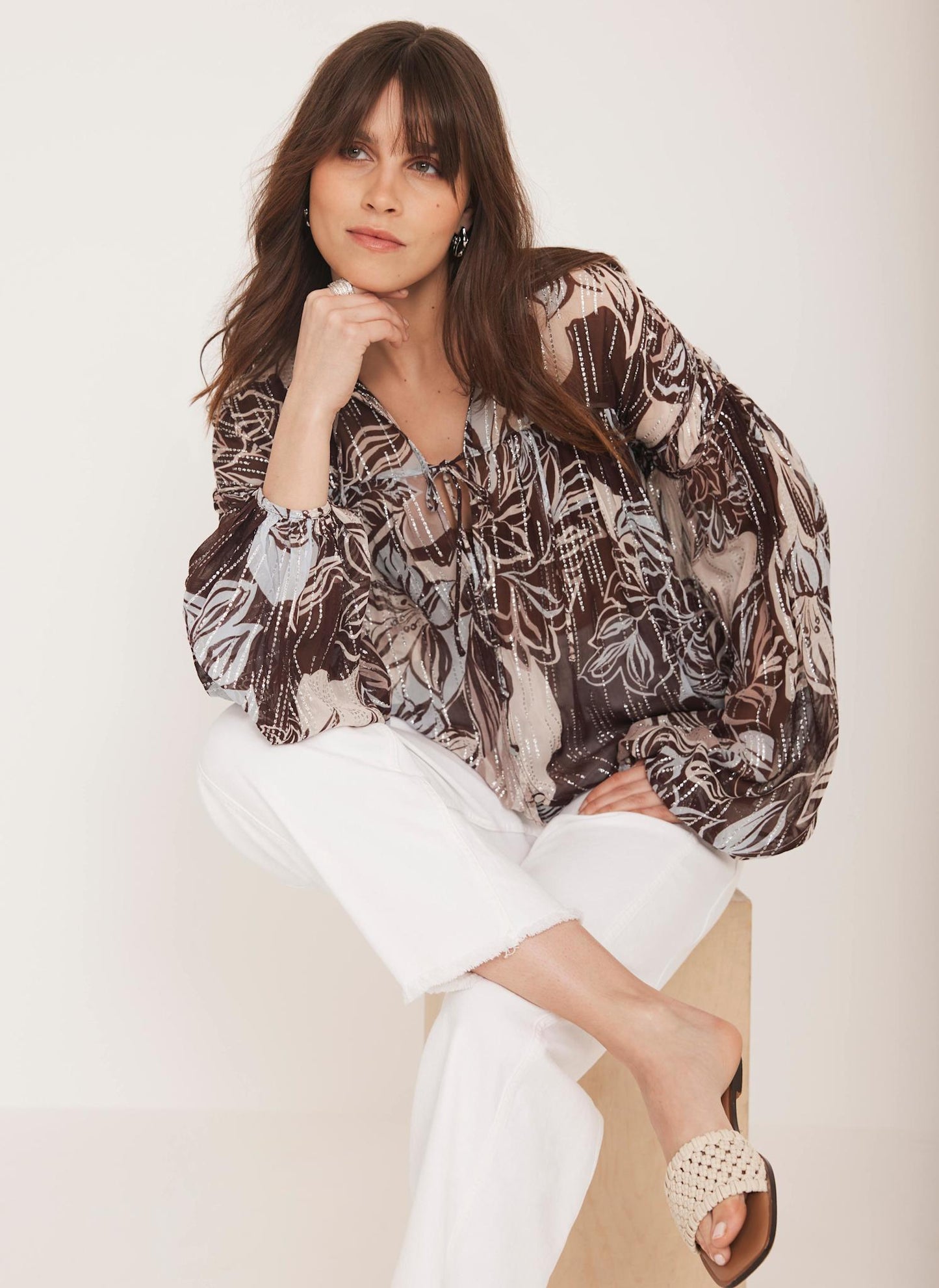Brown Floral Print Blouse