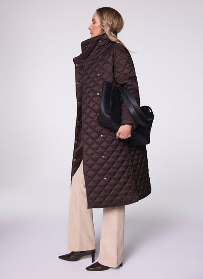 Brown Quilted Funnel Neck Coat
