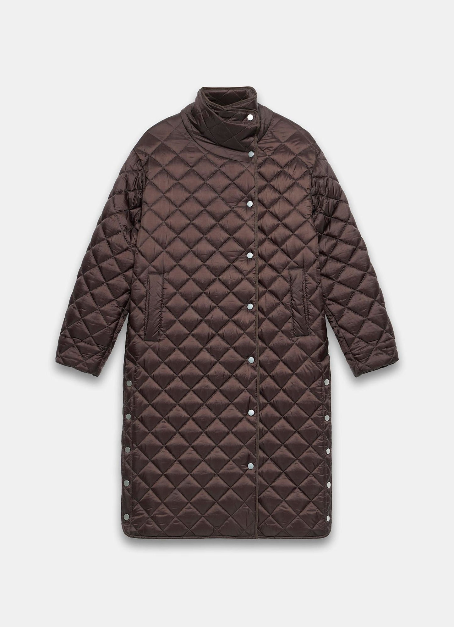 Brown Quilted Funnel Neck Coat
