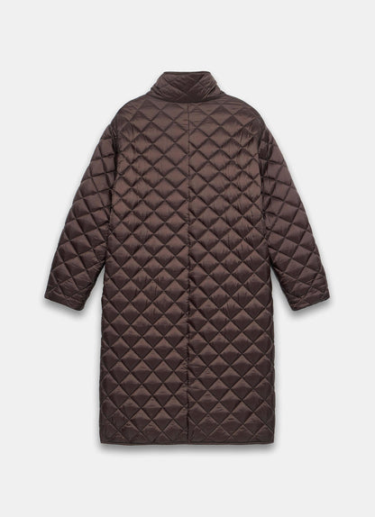 Brown Quilted Funnel Neck Coat