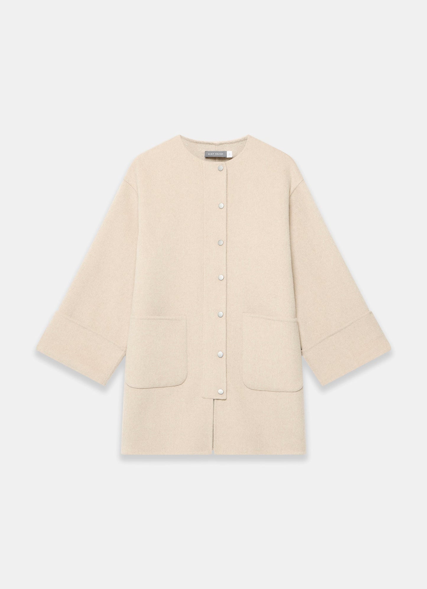 Neutral Wool Blend Hand Finished Collarless Coat