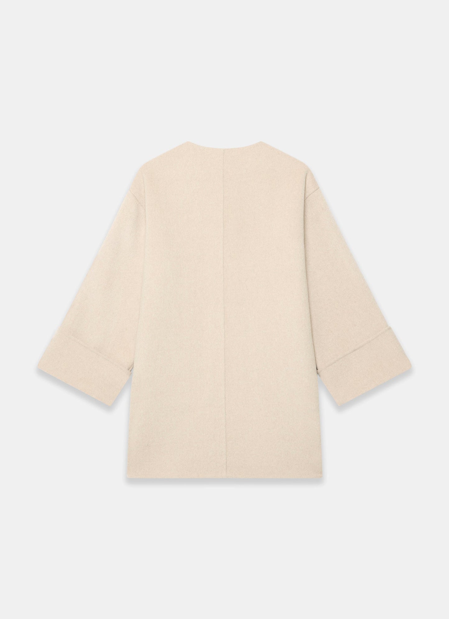 Neutral Wool Blend Hand Finished Collarless Coat