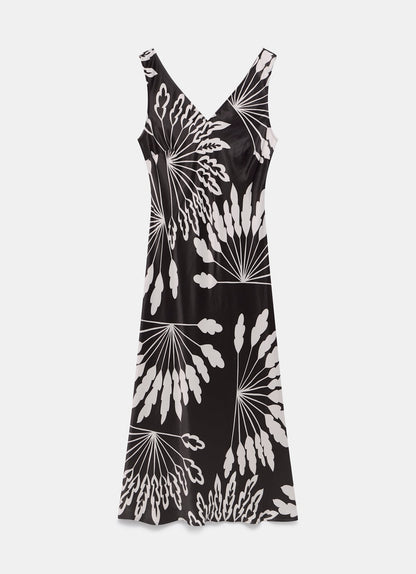 Brown Palm Print Midi Dress