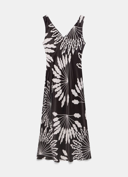 Brown Palm Print Midi Dress