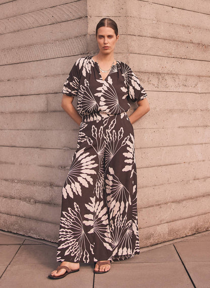 Brown Palm Print Wide Trousers