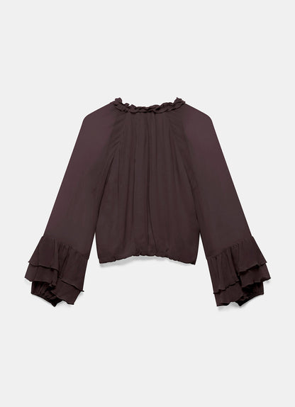 Brown Ruffle Detail Blouse