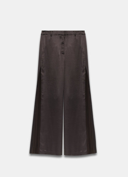 Brown Satin Side Pleat Wide Trousers