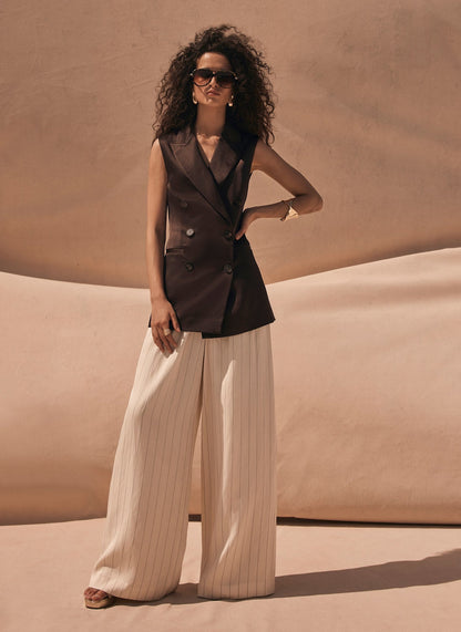 Brown Satin Wrap Longline Waistcoat