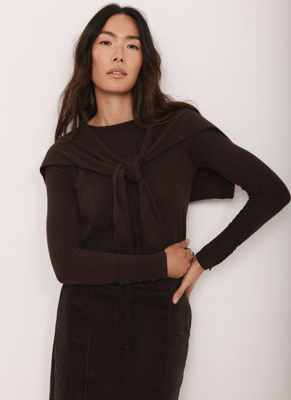 Brown Cotton Blend Scarf Detail Knit Jumper