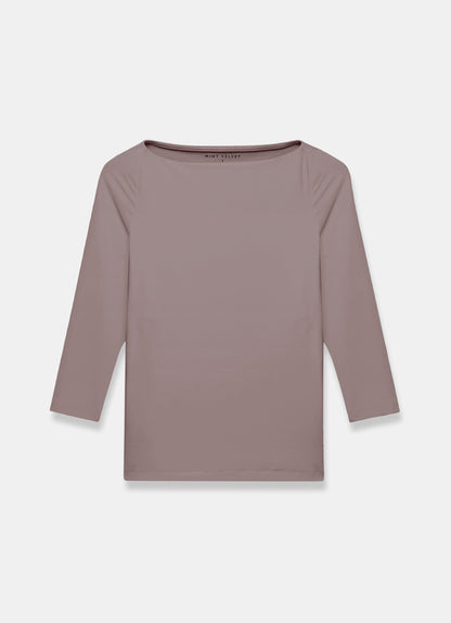 Brown Slash Neck Layering Top