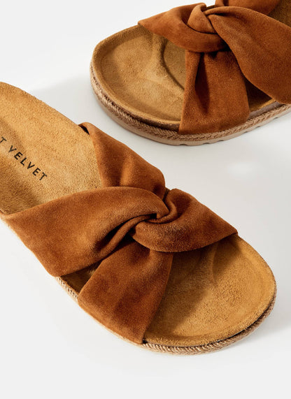 Bryony Tan Suede Flat Sandals