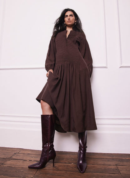 Burgundy Pintuck Maxi Dress