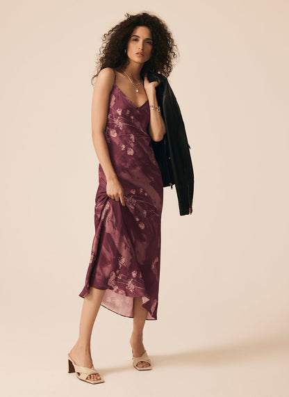 Burgundy Floral Print Slip Dress