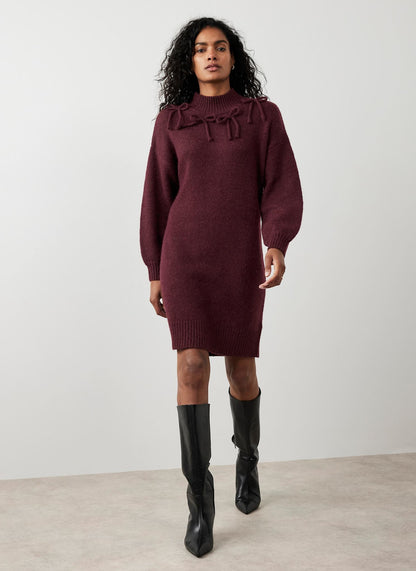 Burgundy Knit Bow Jumper Dress