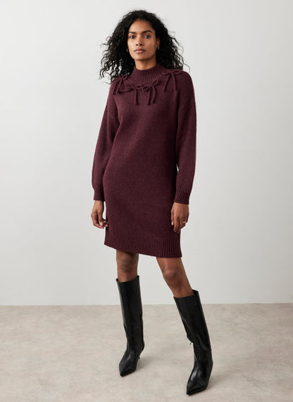 Burgundy Knit Bow Jumper Dress